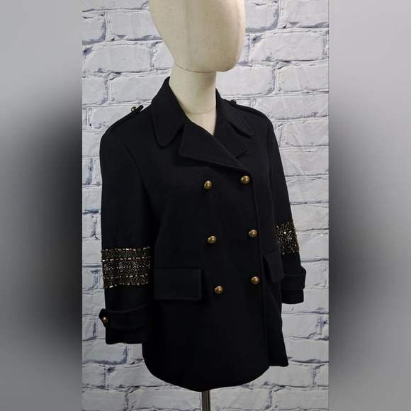 Gryphon New York Beaded Pea Coat Winter Jacket Military Wool Cashmere sz Medium - Picture 5 of 15